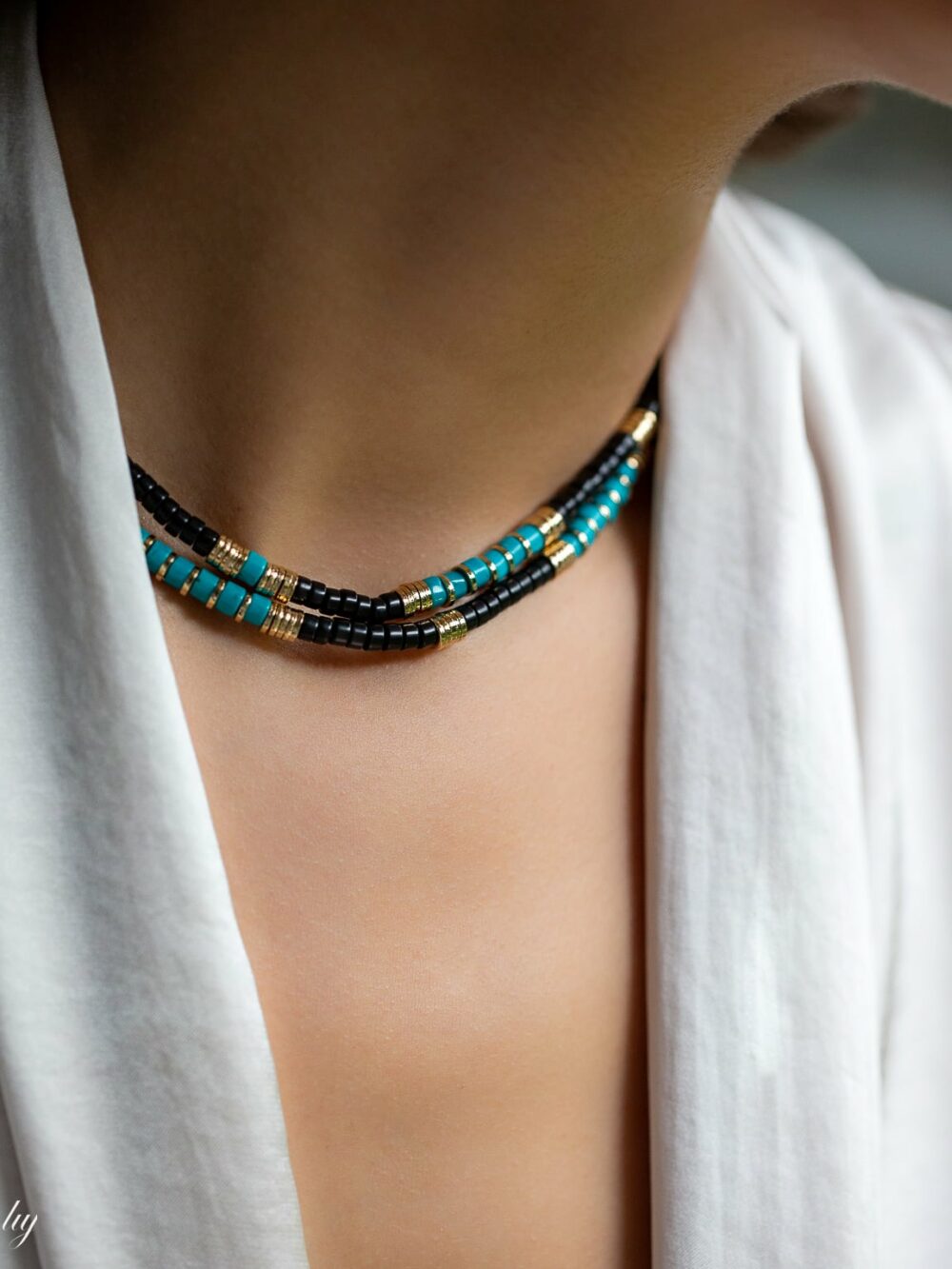 SUE black and turquoise surfer necklace luj paris jewels